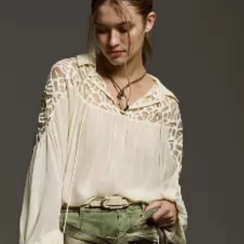 New - LET ME BE LONG-SLEEVE SHEER POPOVER BLOUSE